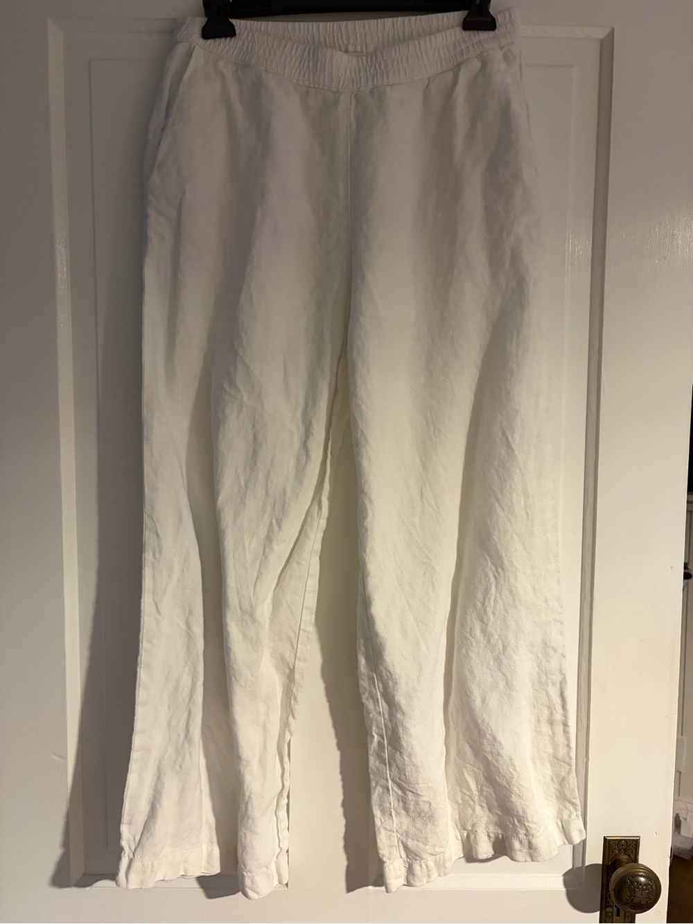 Sauths White Linen Elastic Waist Pants